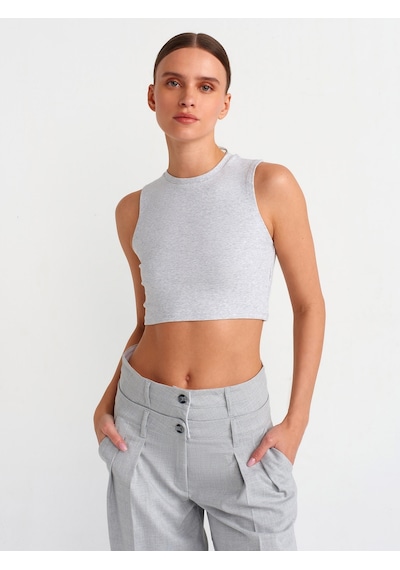 Dilvin Crop Top Gri Melanj