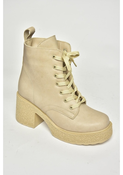 Fox Shoes T996533009 Bej Kalın Topuklu Kadın Bot Bej-suni Deri Bej