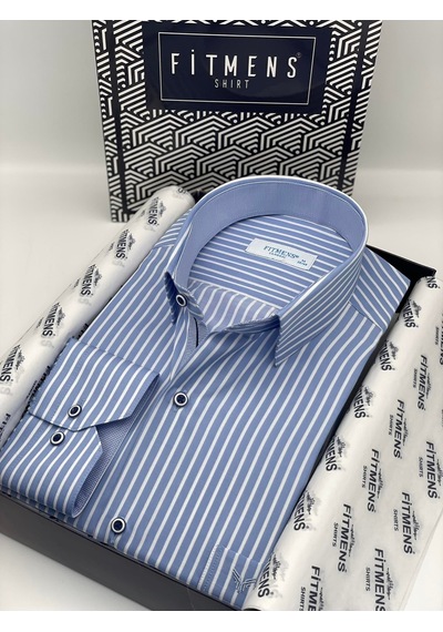 Fitmens Klasik Uzun Kol Premium Kalın Çizgili Hediye Kutulu Erkek Gömlek Fs-001266 - Mavi Beyaz-1433 MAVİ Fitmens Klasik Uzun Kol Premium Kalın Çizgili Hediye Kutulu Erkek Gömlek Fs-001266 - Mavi Beyaz-1433 MAVİ