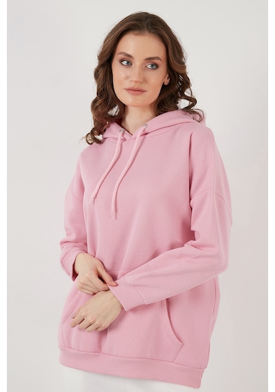 Lela Regular Fit Pamuklu Kapüşonlu Yaka Şardonlu Kışlık Bayan Sweat 5863854 Pembe