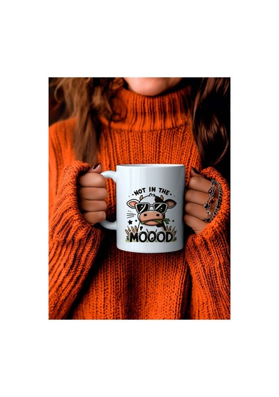 Not In The Moooood İnek Tasarımlı Beyaz Kupa Bardak - 330 Ml Porselen Kupa Çok Renkli - 876201299 Çok Renkli - 876201299 Çok Renkli