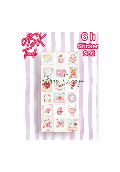 6’lı Aşk ve Sevgililer Günü Sticker Seti Ajanda Scrapbook Dekoratif Etiket