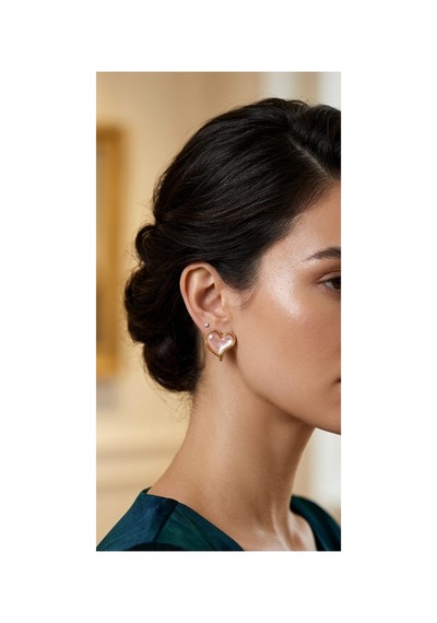 Lunarie Kalp Vintage Statement Vintage Küpe 14k Gold Çerçeveli Pembe