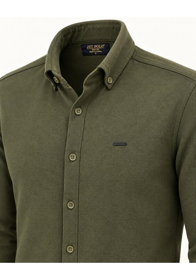 Classics Men Jet Polo Uzun Kol Slim Fit Erkek Örme Gömlek - 7778 Haki