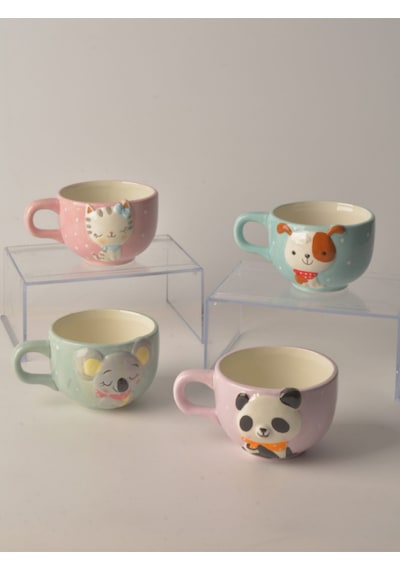 3d Sevimli Hayvan Figürlü Seramik Kupa 400 Ml Mor