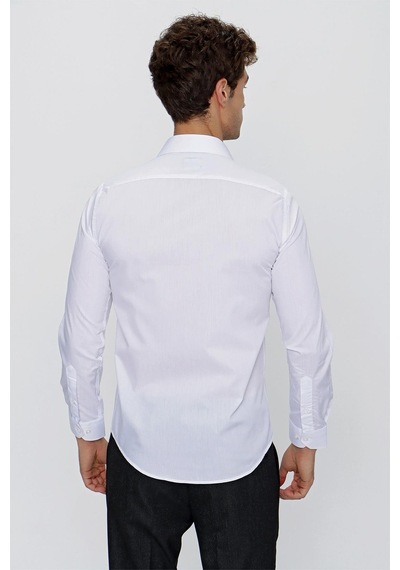 İmza Beyaz Uzun Kol Düz Bez Ayağı 041 Sert Yaka Basic Slim Fit Gömlek 1004245057 Beyaz