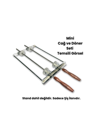 Mini Cağ Ve Döner Şişi Paslanmaz Çelik Şiş 57 Cm + 2 Adet Et Sıkıştırma Aparatı