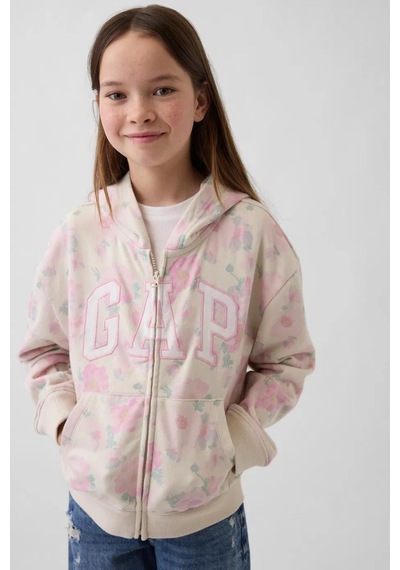 Gap Kız Çocuk Relaxed Logo Fransız Havlu Kumaş Fermuarlı Pembe Sweatshirt-13568 Pembe