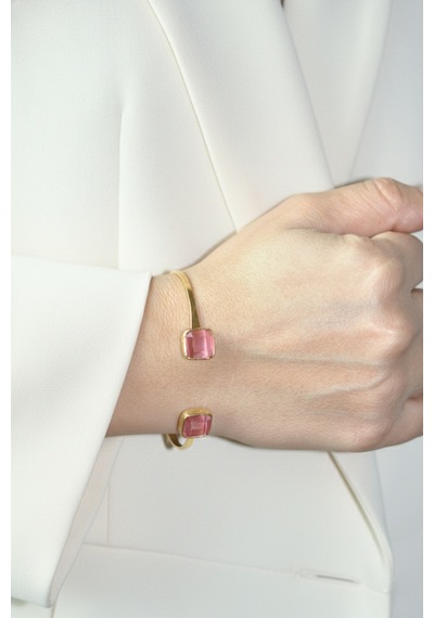 Kadir Jewellery 22 Ayar Altın Kaplama El İşçiliği Zirkon Taşlı Kadın Charm Bileklik Çok Renkli