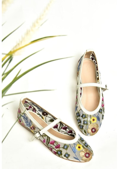 Fox Shoes U820085515 Beyaz File Çiçek Motifli Kadın Babet Beyaz-file Beyaz