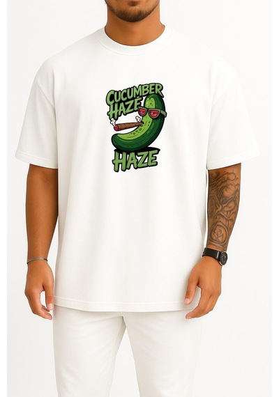 Bahriyeli Collection Oversize Salatalık Kadar Serin Ve Rahat Kafa Göğüs Baskılı Unisex T-shirt Beyaz