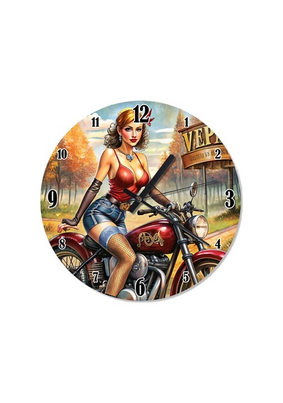 Pinap Kadın Ve Motosiklet Tasarım Duvar Saati Çok Renkli