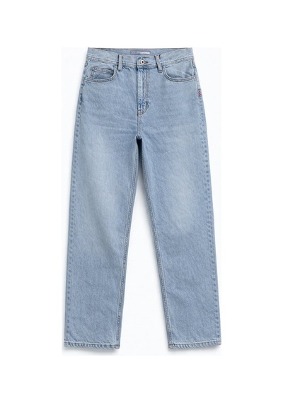 Kadın Yüksek Bel Buz Mavisi %100 Pamuk Mom Fit Jean Pantolon Mavi