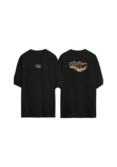 Thewert Unisex Hobbit Groupe Ön Arka Baskılı Sıyah Oversize T-shirt Siyah