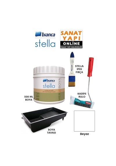Stella Boya 4 Parçalı Set 500 Ml Boya - Boya Tavası- Stella İpek Fırça - Kadife Rulo Diğer