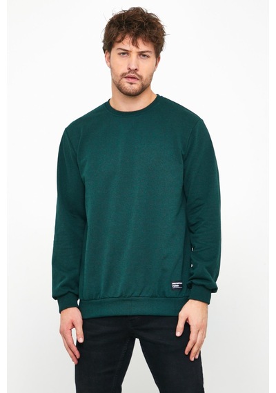 Mmetalic Erkek Koyu Yeşil Basic Bisiklet Yaka Regular Fit Normal Kesim 2 İplik Sweatshirt Yeşil