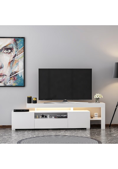 T0014 Led Işıklı Tv Sehpası - Beyaz Beyaz