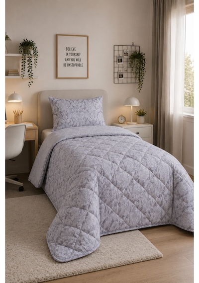 Elegant, Kapitone Tek Kişilik Yatak Örtüsü / Pike Gri Çift Yönlü Kullanım Çok Amaçlı Örtü 160x200 Cm 1 Adet Yastık Kılıfı