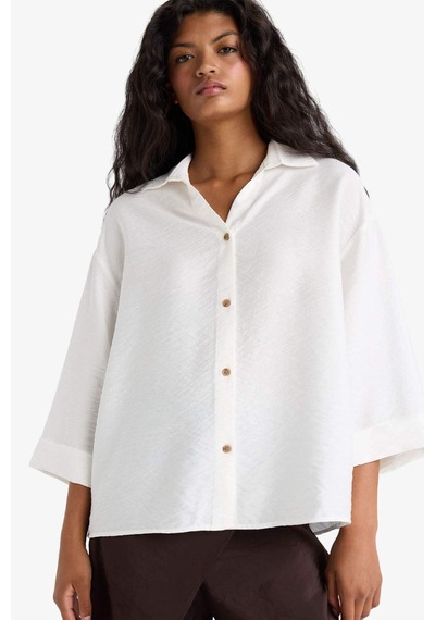 Defacto Overshirt Fit Kaçık Yaka Uzun Kollu Gömlek F4767ax25auer105 Ekru Defacto Overshirt Fit Kaçık Yaka Uzun Kollu Gömlek F4767ax25auer105 Ekru