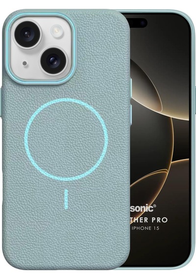 Microsonic Apple Uyumlu iPhone 15 Kılıf Magleather Pro Mavi -