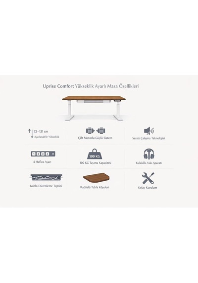 Uprise Comfort Çift Motorlu Yükseklik Ayarlı Masa 72 121 Cm - Beyaz Beyaz Ayak/ceviz Tabla, 140x70 Cm Diğer Uprise Comfort Çift Motorlu Yükseklik Ayarlı Masa 72 121 Cm - Beyaz Beyaz Ayak/ceviz Tabla, 140x70 Cm Diğer