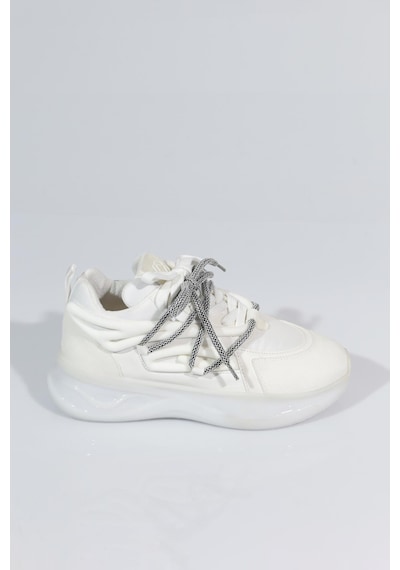 Dgn B1014 Kadin Kalin Taban Bağcikli Sneakers Ayakkabi Beyaz
