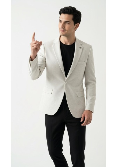 Plus Scorpion Erkek Karyağdı Desenli Slim Fit Blazer Ceket Siyah & Bej Şık Günlük Ve Ofis Kombin Bej