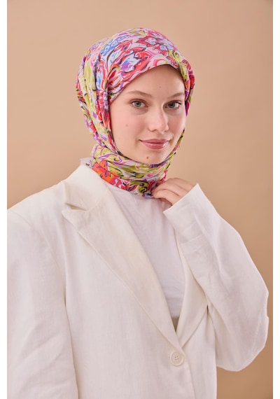Silk Home Olinda İpek Eşarp 47002-38 Çelik Mavi, Turuncu, Yağ Yeşili, Vizon