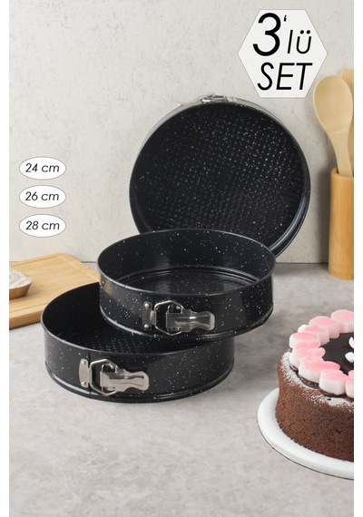 Polochef Polo Chef Planeta Granit Kelepçeli Kek Kalıbı Takımı - 3 Lü Kek Kalıbı Seti Siyah