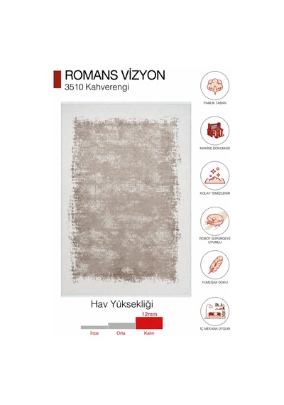 Romans Vizyon 3510 Kahverengi Eskitme Dokulu Akrilik Salon Halısı