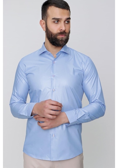 Efor Slim Fit Pamuk Saten Uzun Kol Klasik Mavi Gömlek Gk 157 Mavi