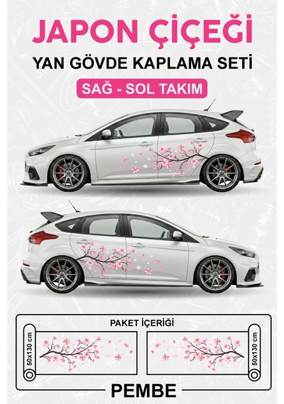 Japon Çiçeği Sakura - Yan Gövde Sticker Seti Kaplama Pembe - 864812520
