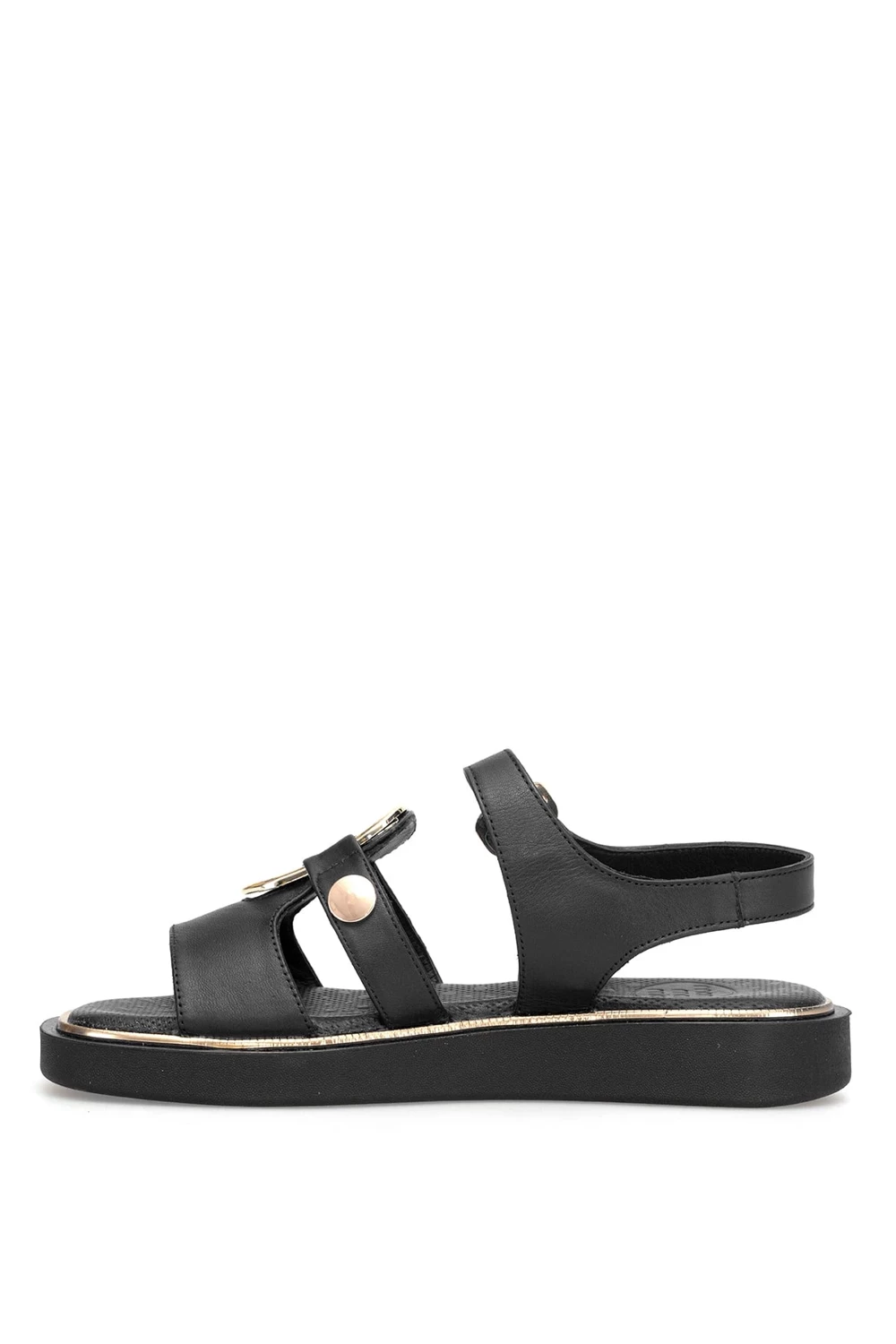 Mammamia D26ys-5290 Kadın Hakiki Deri Tokalı Düz Taban Comfort Sandalet Siyah Siyah