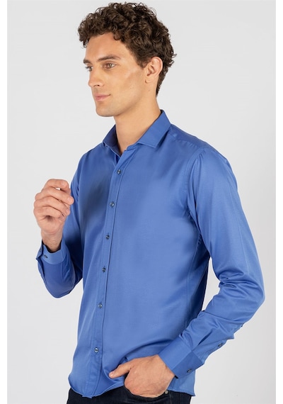 Tudors Modern Slim Fit Dar Kesim Düz Erkek Gömlek-24099 Saks