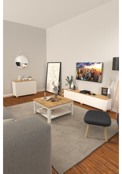 B3Concept B3 Concept Nort Serisi Beyaz & Safir Meşe 4 Beyaz Kapaklı Konsol