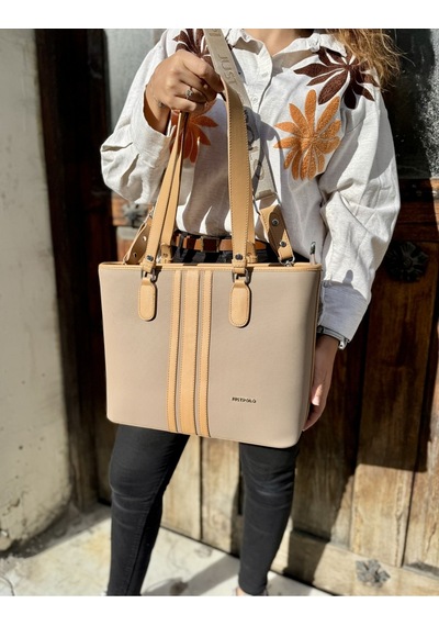 Kadın Orijinal Just Polo Yeni Sezon Büyük Boy 3 Bölmeli Lüks El Ve Omuz Çantası Shoulder Bag Bej