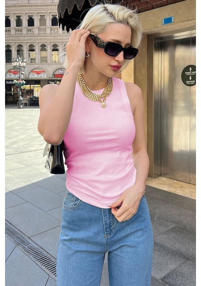 Madmext Pembe Kalın Askılı Regular Kesim Basic Atlet Mg2059 Pembe