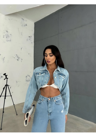 Havens Aleya Denim Crop Ceket Mavi