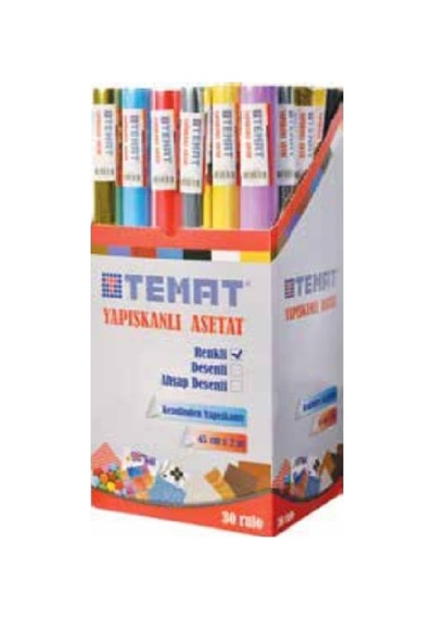 Temat Yapışkanlı Renkli Asetat 45cmx2m - 30'lu Paket Çok Renkli