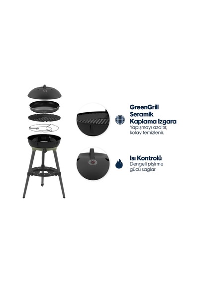 Cadac Carri Chef 40 Gazlı Barbekü - Chef Pan, Çantalı, Taşınabilir Piknik Mangalı, 40 Cm Izgara Alanı Siyah