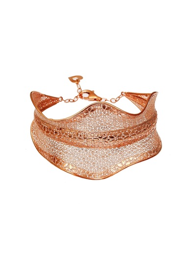 Gümüş Tasarım Rose Füzyon Kelepçe Bileklik - B073801