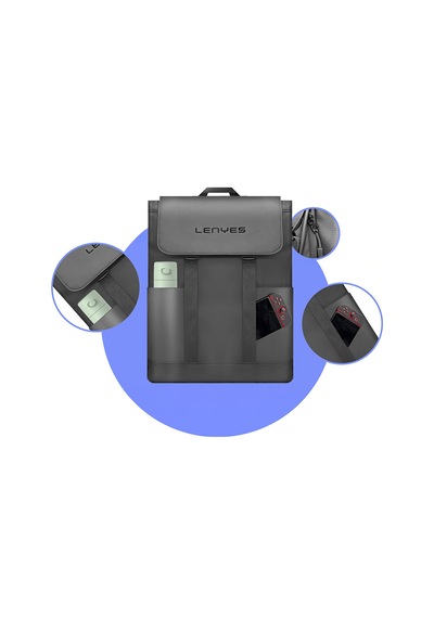 Lenyes Lb566 Dreamer Backpack Serisi Su Geçirmez Deri Tasarımlı Omuz Askılı Sırt Çantası Gri Gri