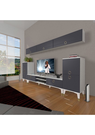 Decoraktiv Eko 9 Mdf Dvd Gold Tv Ünitesi Tv Sehpası Beyaz - Antrasit