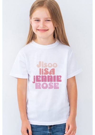 Blackpink Baskılı Unisex Çocuk Tişört T-shirt Mr-21 Beyaz