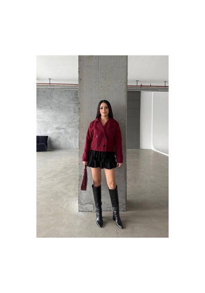 Meecy Kadın Viral Model Kısa Trençkot Bordo Bordo