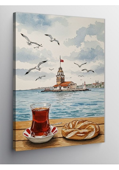 Kanvas Tablo Kız Kulesi Ve Türk Çayı 100cmx140cm