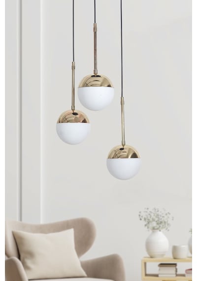 Nova 3 Lü Gold-siyah Metal Gövde Beyaz Rengi Camlı Tasarım Lü... Gold