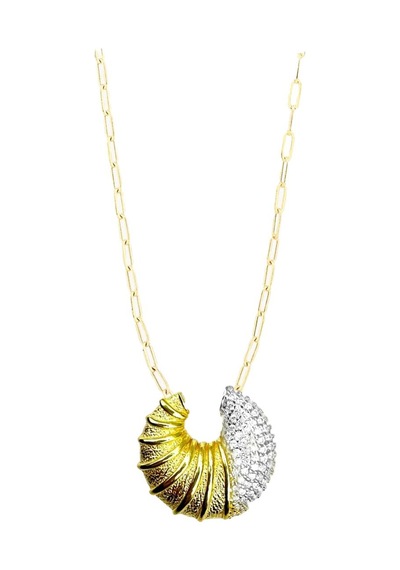 Kruvasan Gold Zirkon Taşlı Gümüş Kolye Gümüş