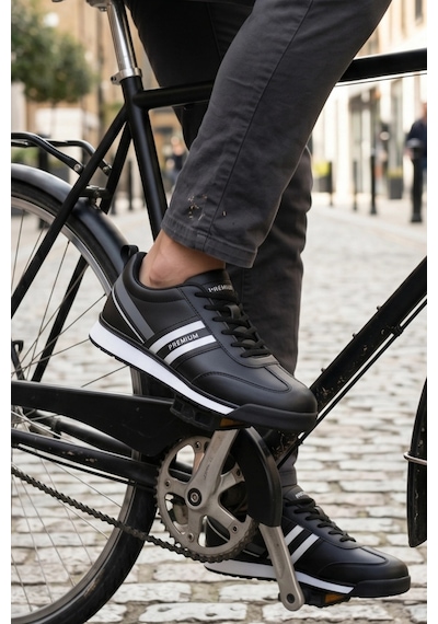 In Step Premium Serisi Siyah Beyaz Çizgili Unısex Sneaker Günlük Spor Ayakkabı Siyah - Beyaz