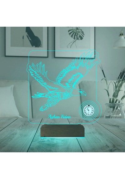 Luvivia Kara Kartal Futbol Taraftar Hediye Kişiye Özel Metal Saatli 3d Lamba - Masa Gece Lambası
